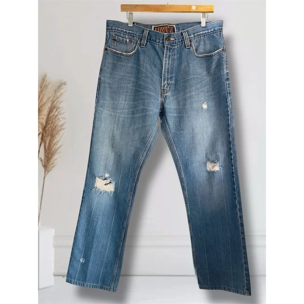 Y2K Vintage Levi’s 514 Slim Straight Men’s W36 L34 Blue Distressed Denim Jeans